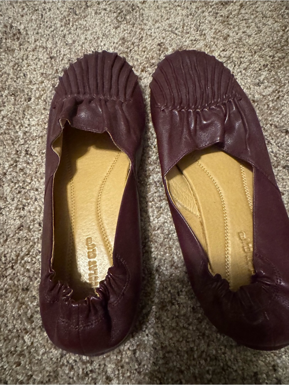 Chocolat Blu Maroon Gathered Leather Ballet Flats